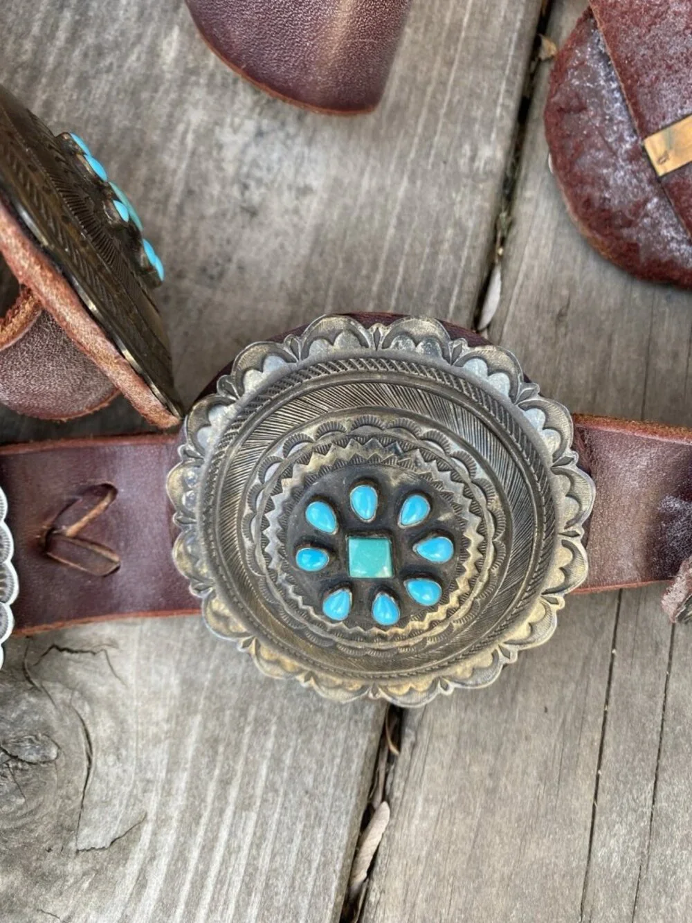 Navajo Eugene Charley Sterling Concho Belt Turquoise Vintage (NECF)